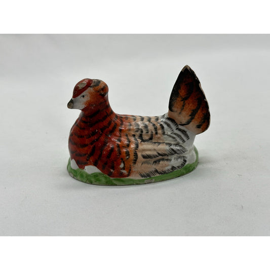 Antique 1800's Hen With Eggs Painted Figurine Collectible Size 3.5"x2.5" Top Only Missing Basket