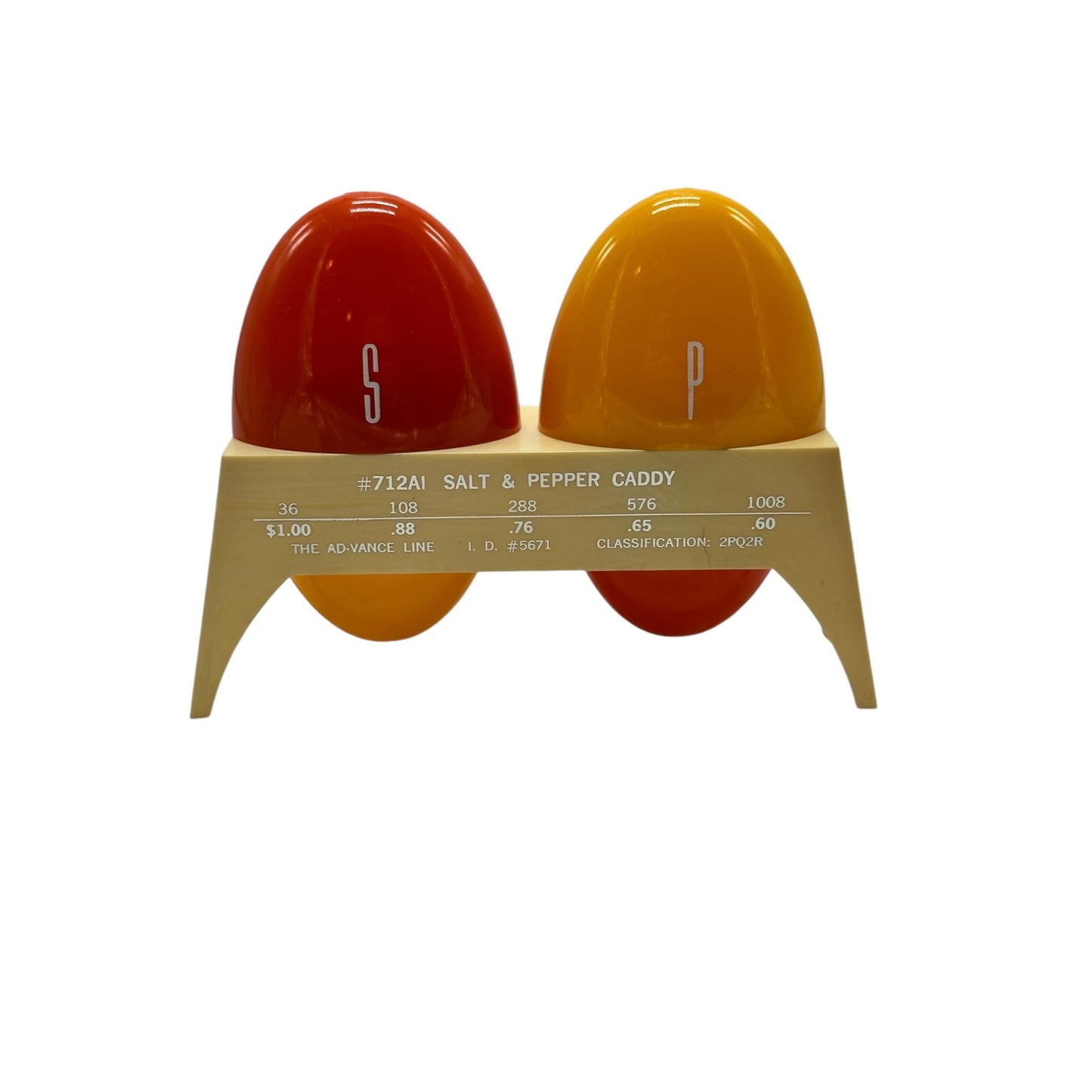 Retro Egg-Shaped Salt & Pepper Shakers With Stand The Ad-Vance Line Bright Red & Yellow