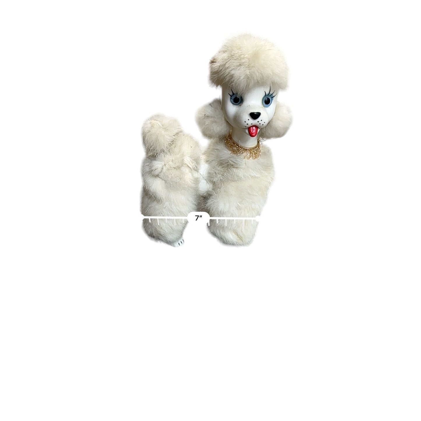 Vintage White Faux Fur Poodle Dog Figurine With Beaded Collar