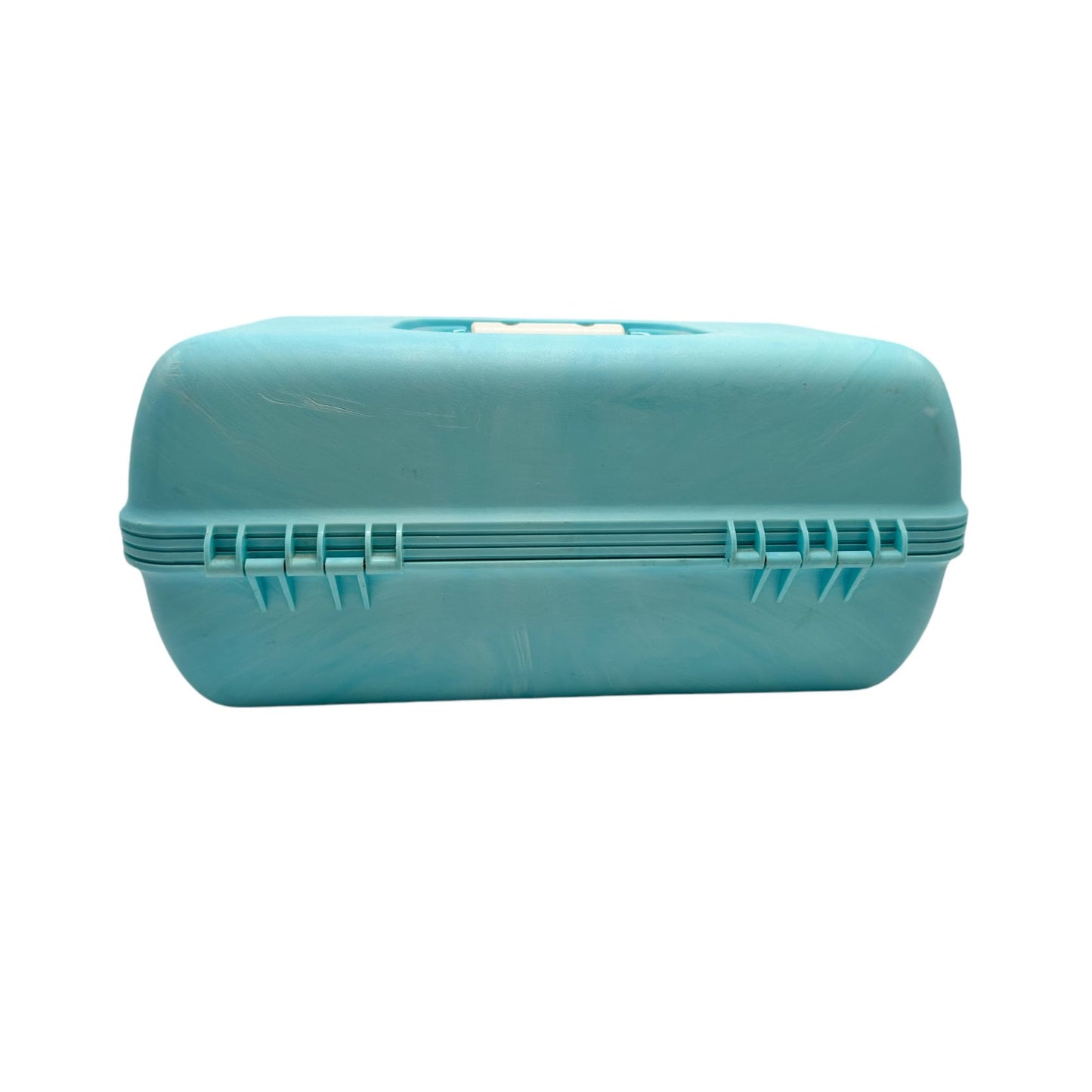 Vintage Retro Caboodles Makeup Case Teal Blue Plastic Travel Organizer with Handle & Latch