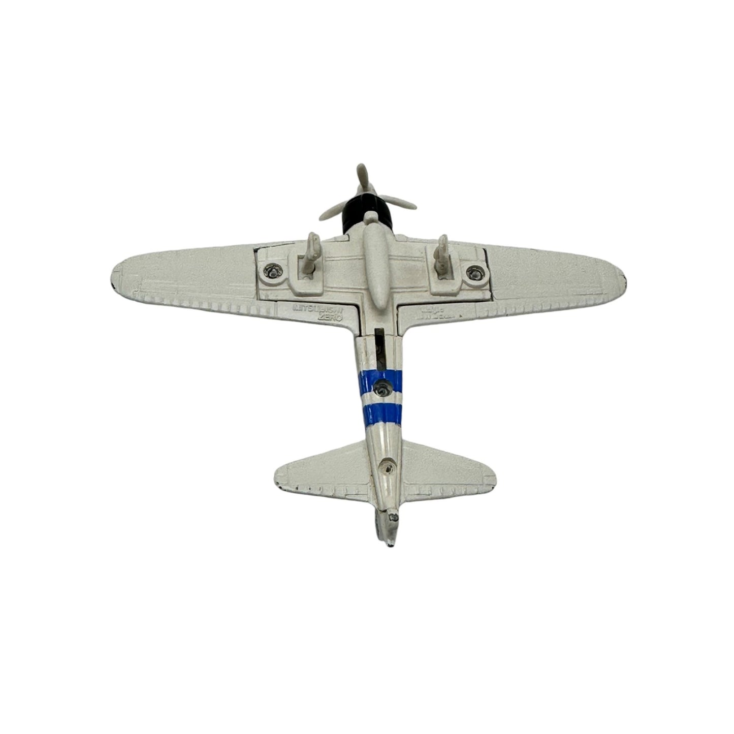 Vintage Diecast Mitsubishi Zero Model Airplane Toy White & Blue Stripes