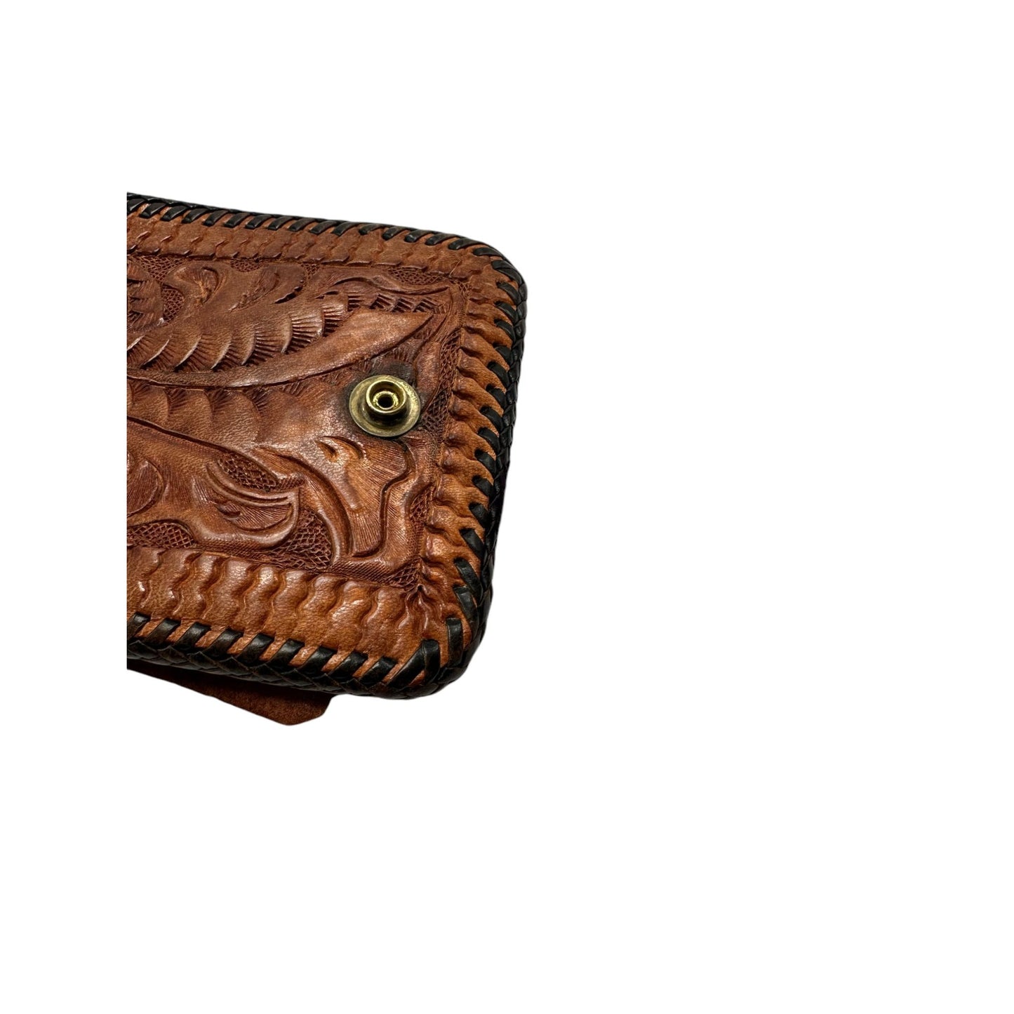 Handcrafted Leather Wallet With Floral Embossed Design & Snap Closure