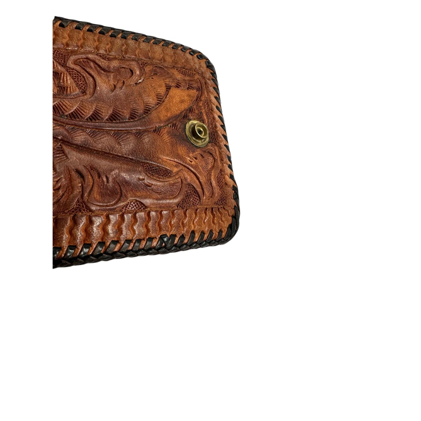 Handcrafted Leather Wallet With Floral Embossed Design & Snap Closure