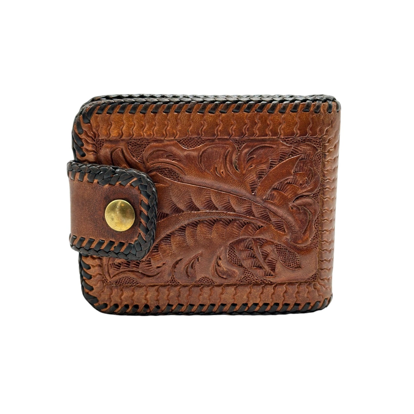 Handcrafted Leather Wallet With Floral Embossed Design & Snap Closure