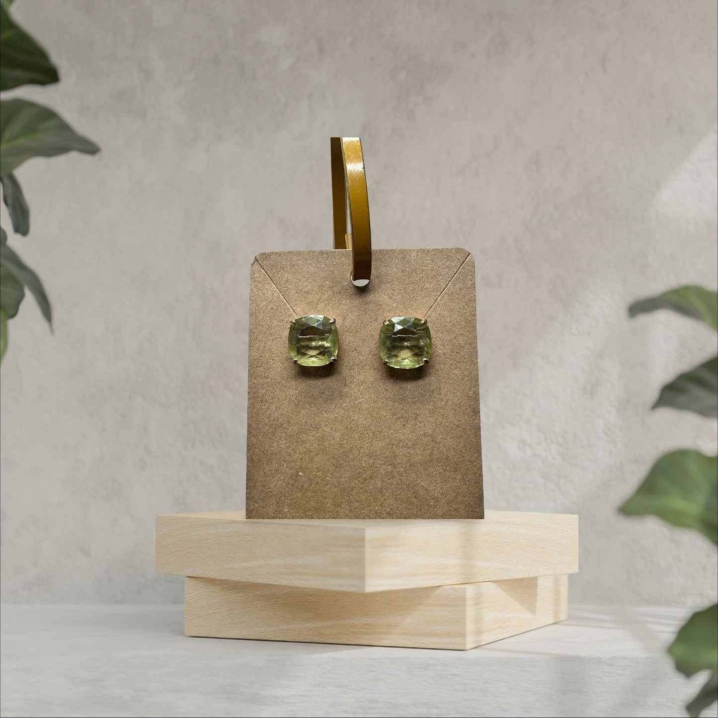 Womens Square Peridot Stud Earrings Earrings