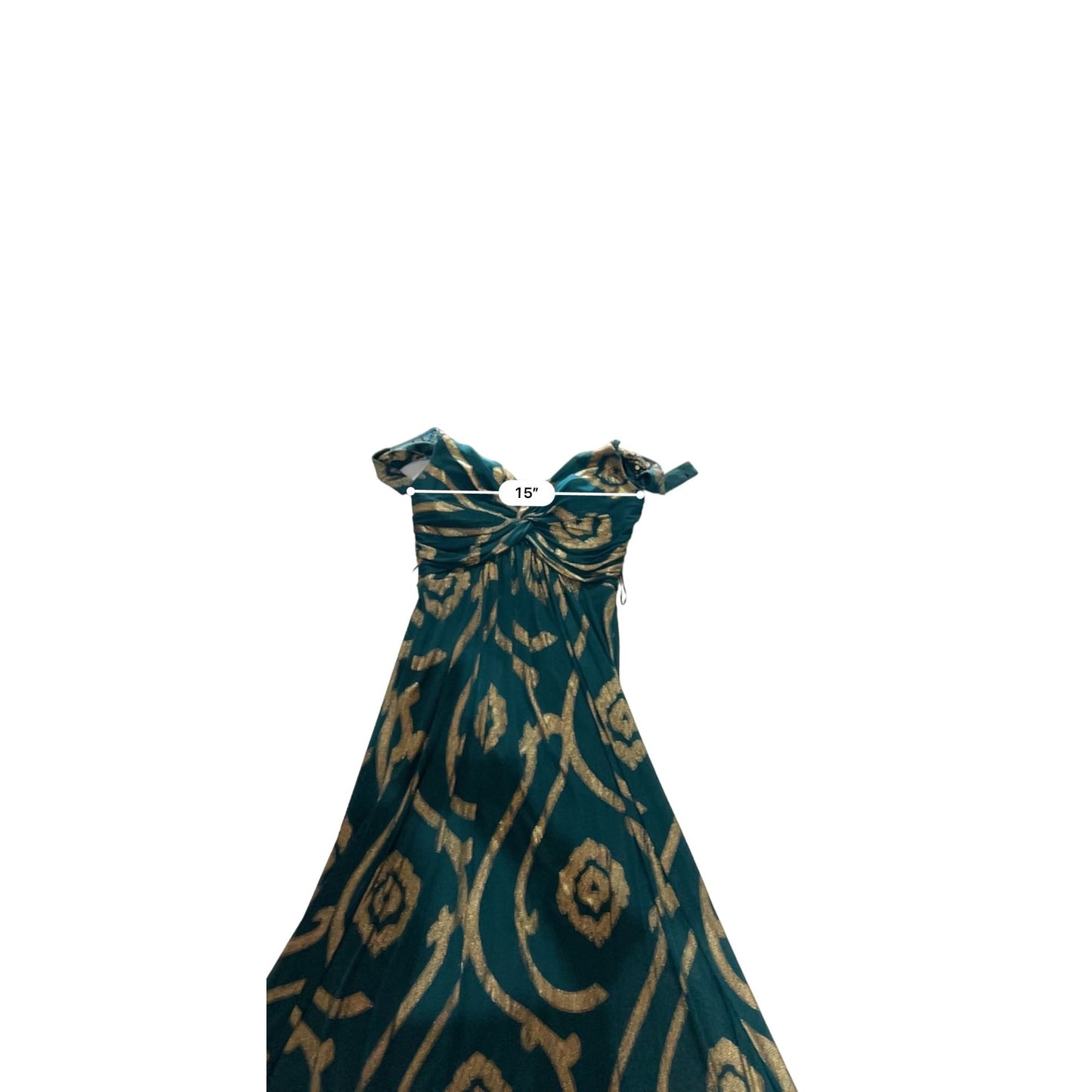 NW Nightway Bohemian-Inspired Teal & Gold Maxi Dress Size 8