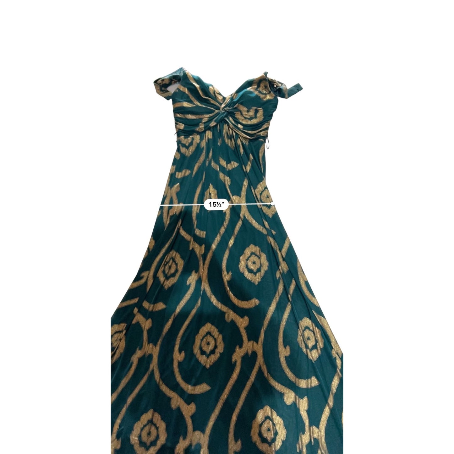 NW Nightway Bohemian-Inspired Teal & Gold Maxi Dress Size 8