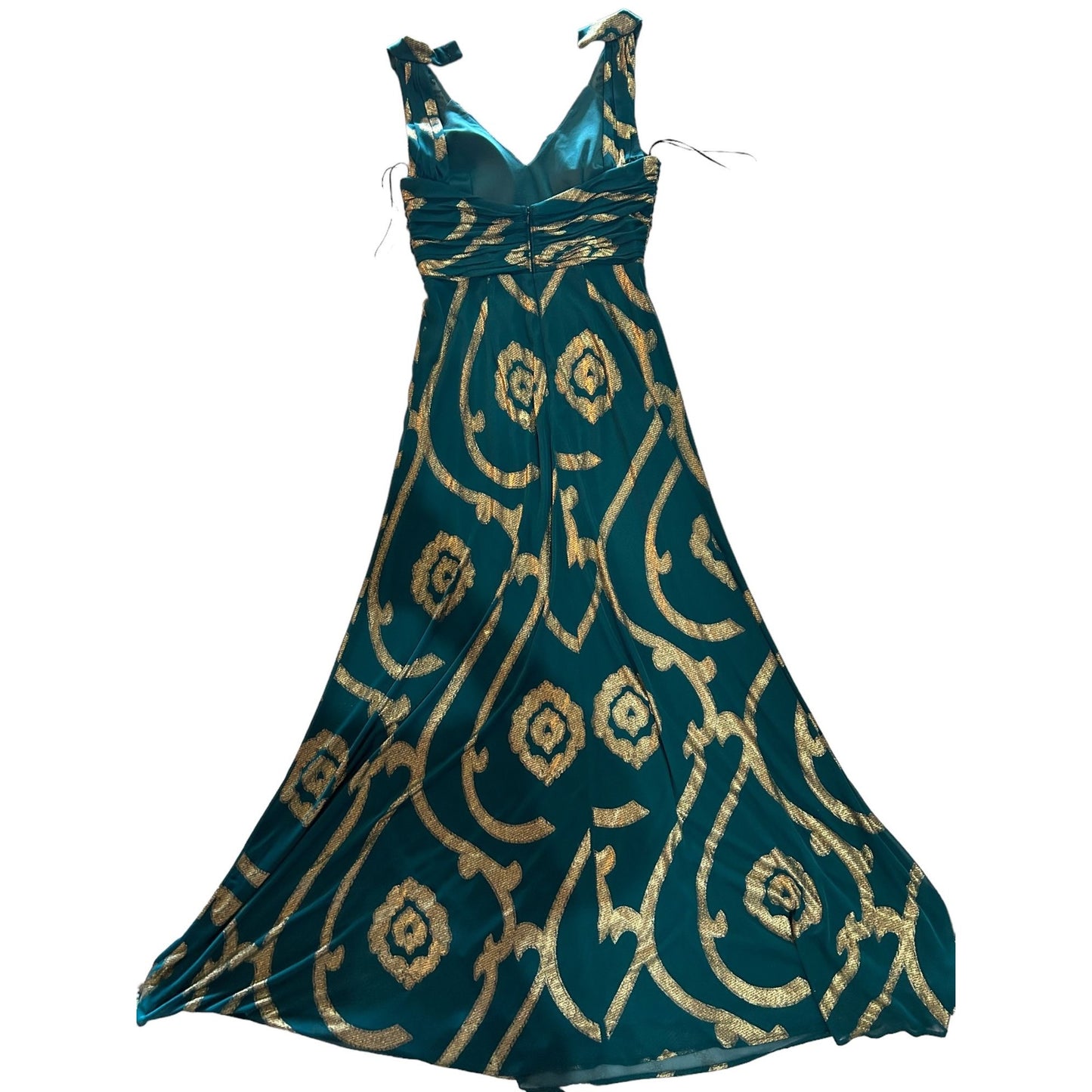 NW Nightway Bohemian-Inspired Teal & Gold Maxi Dress Size 8