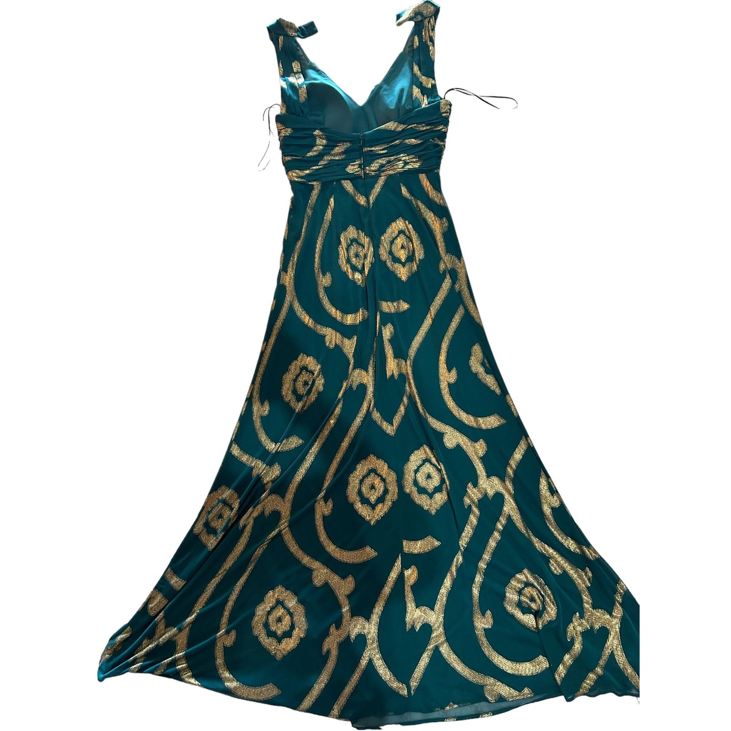 NW Nightway Bohemian-Inspired Teal & Gold Maxi Dress Size 8