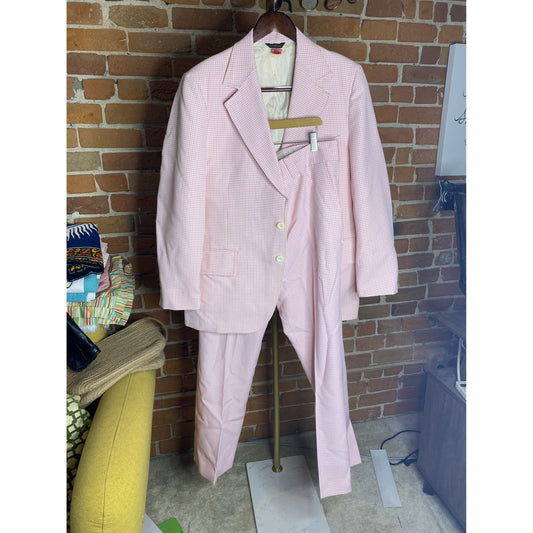 Vintage Arrow Casual wear Pink Plaid 2pc Single Breast Pant Suit Size Medium