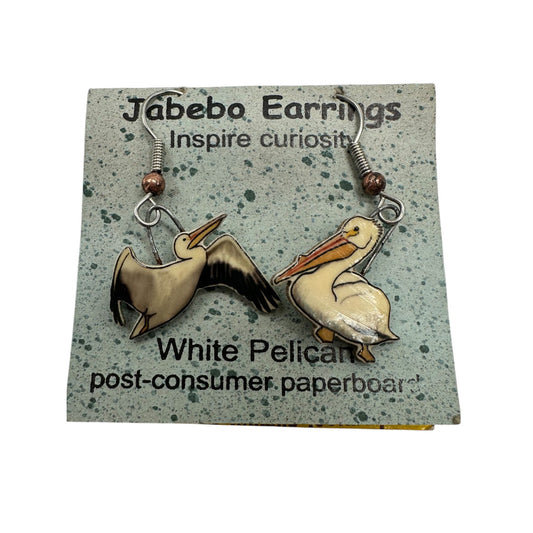 Jabebo White Pelican Earrings Made From Post-Consumer Paperboard NWT