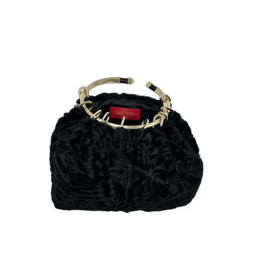 Valentino Garavani Bebop Gold Loop Mink Womens Black Handbag with Dust Cover Rare BL-NA72XT12