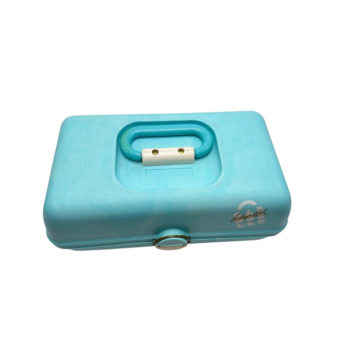 Vintage Retro Caboodles Makeup Case Teal Blue Plastic Travel Organizer Handle & Latch