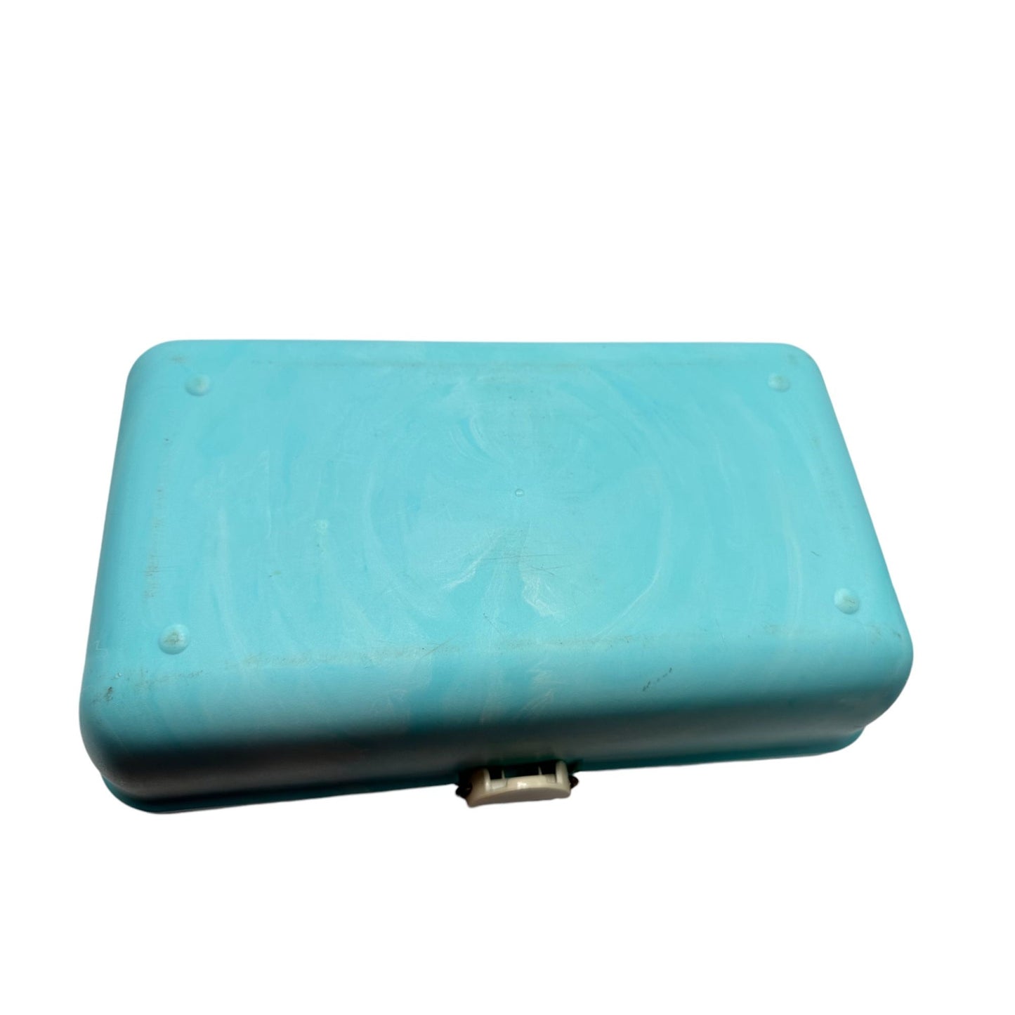 Vintage Retro Caboodles Makeup Case Teal Blue Plastic Travel Organizer Handle & Latch