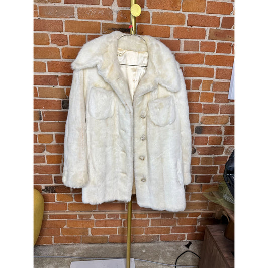 Vintage Grandella Styled by Sportowne Faux Fur Coat With Silver Buttons & Large Pockets