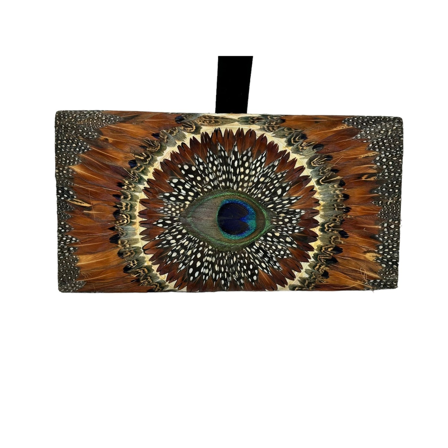 Vintage 1950s Peacock Pheasant Feather Clutch Handbag Purse Wallet 5"