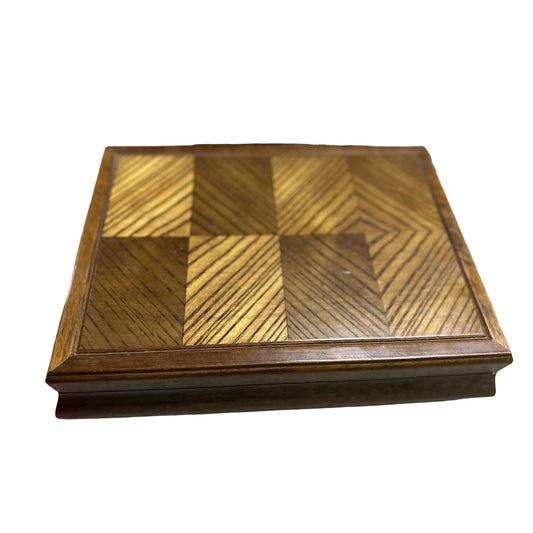 Vintage Mid-Century Wooden Look Removable Tray Jewelry Box by Jay Imports