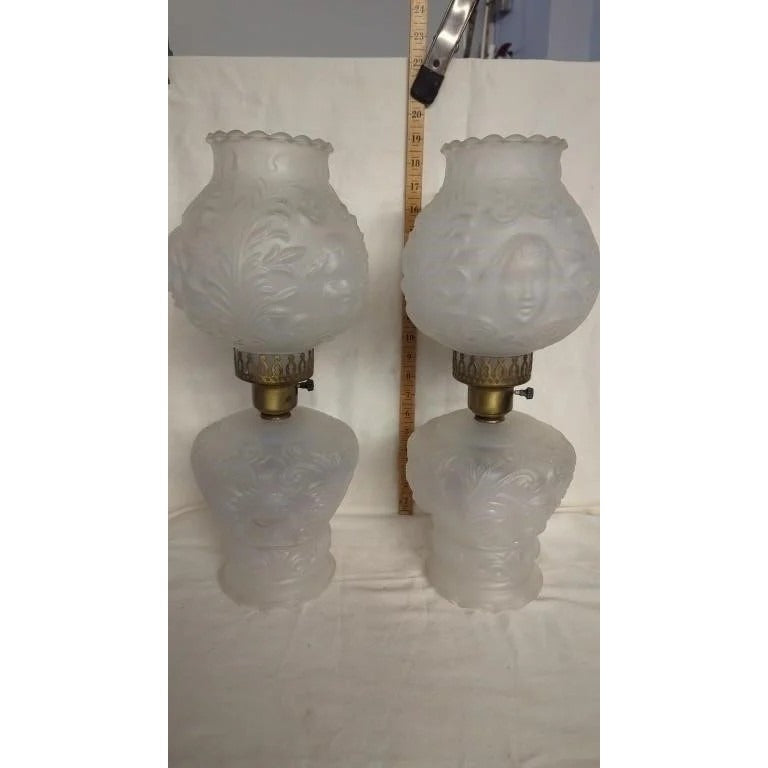 Vintage Glass Hurricane Table Lamps Classic Pair for Elegant Lighting 19"