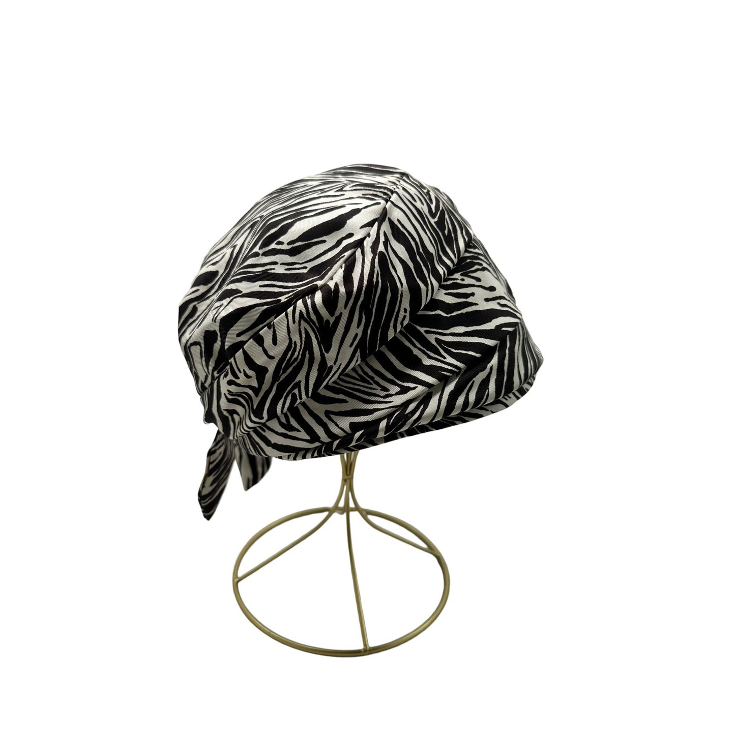 Vintage Union Made Head Wrap Cap Hat Zebra Print Black White Collectible