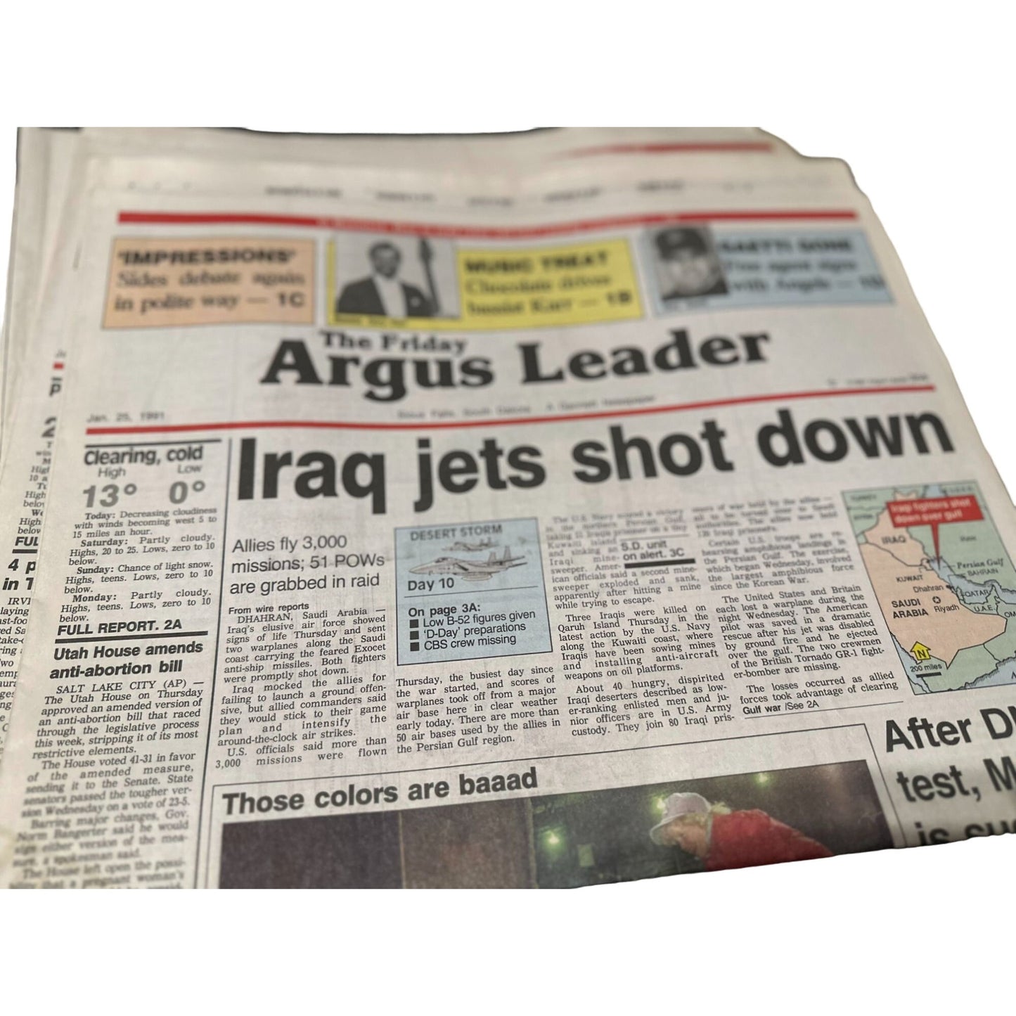 Vintage 1990 Newspaper The Friday Argus Leader Iraq Jets Shot Down