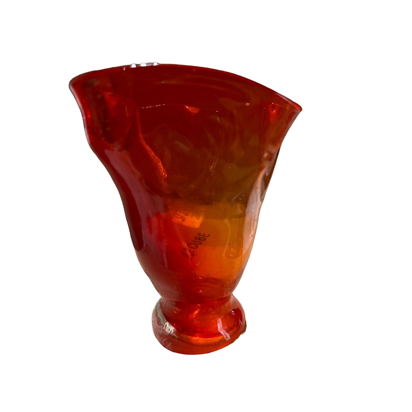 Vintage Paneled Ruby Red Amberina Scalloped Ruffled Top Glass Vase