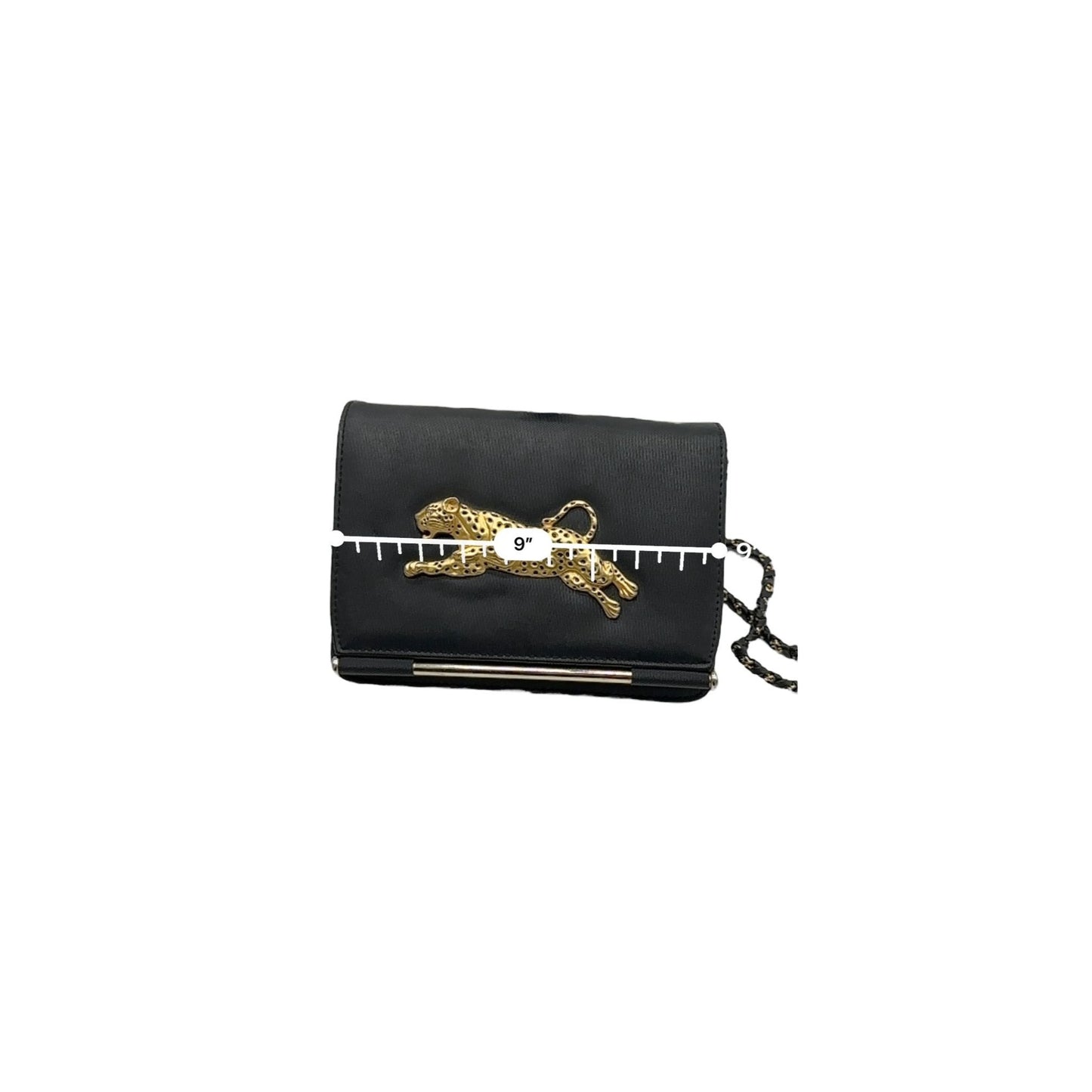 Vintage Womens Jaguar Gold Metal Shoulder Crossbody Purse Bag Black 9" x 6.5"