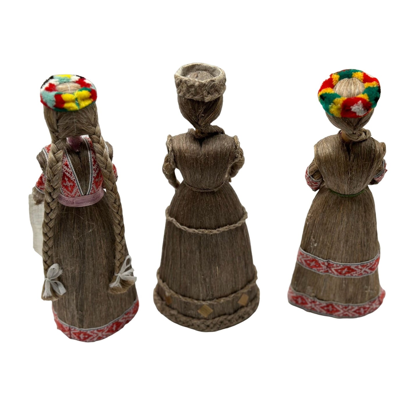 Vintage Handmade Russian Belarus Doll Traditional Dress Corn Husk Silk & Wood