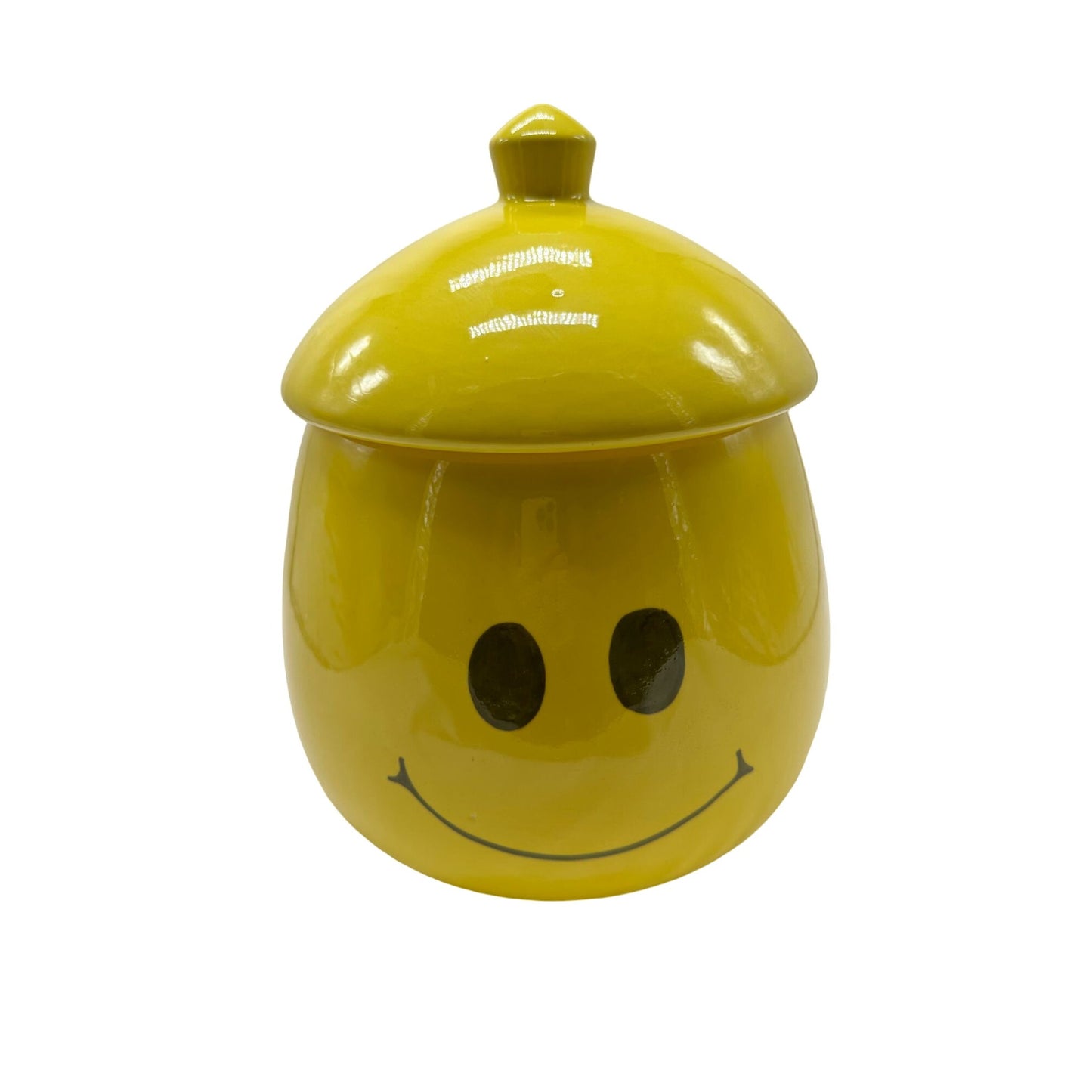 Vintage Collectible 1970's Smiley Face Cookie Jar Yellow Retro 11"Tall 9"Wide