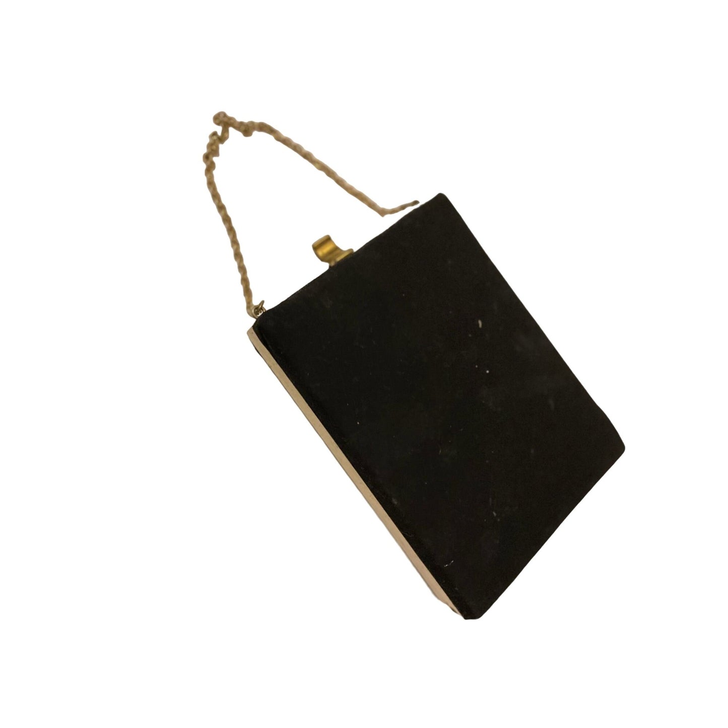 Vintage Black Suede Evening Clutch Bag Hard Frame Gold Plated Chain 1950's