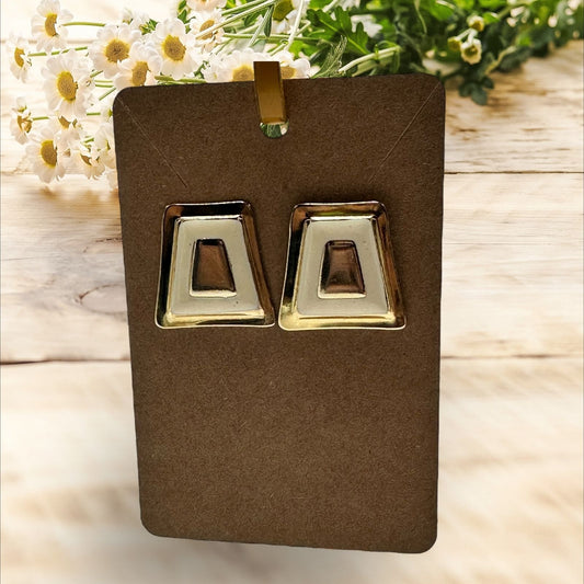 Vintage Geometric Gold & Off White Square Earrings