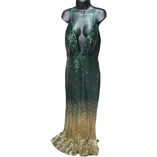 Fazadess Womens Ombre Green Gold Sequin Wedding/Prom/Cocktail Dress Size 2XL NWT