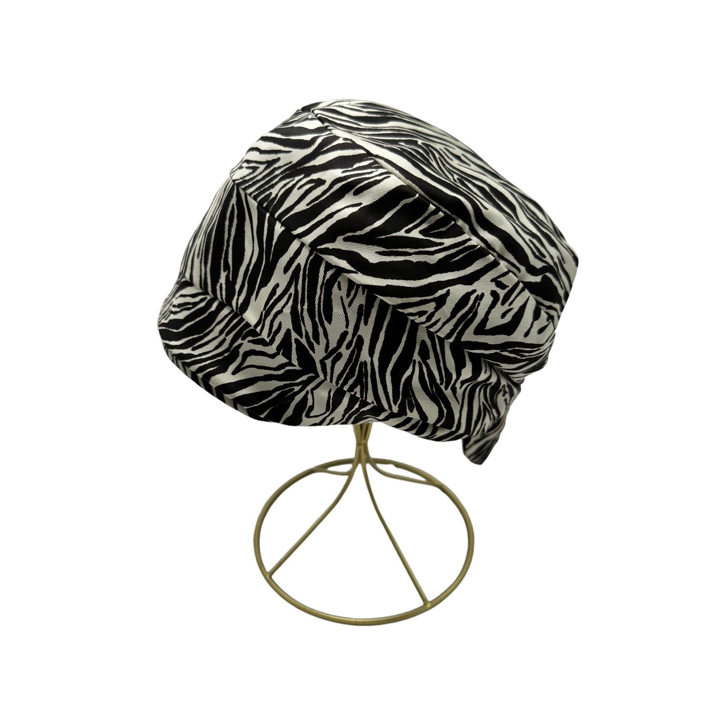 Vintage Union Made Head Wrap Cap Hat Zebra Print Black White Collectible