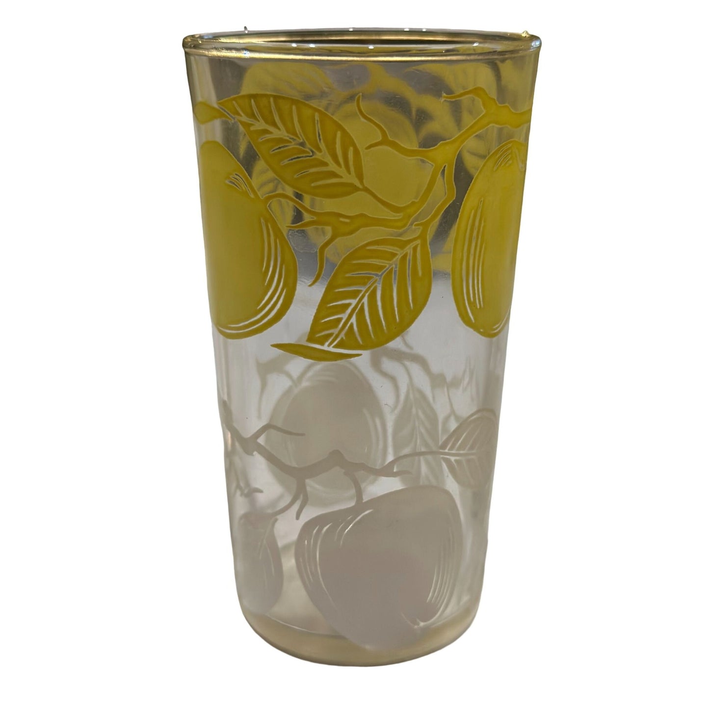 Vintage Gold Yellow White Apple Bar Cocktail Juice Glass Tumblers Set of 8