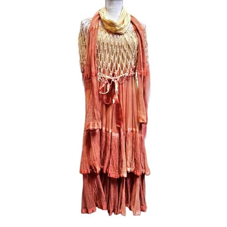 Viva Womens Ombre Bohemian Cascading layered fringe-maxi dress Orange S/M