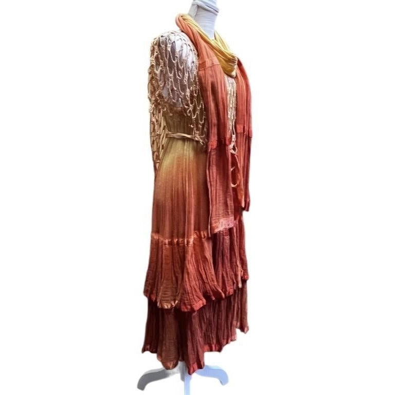 Viva Womens Ombre Bohemian Cascading layered fringe-maxi dress Orange S/M