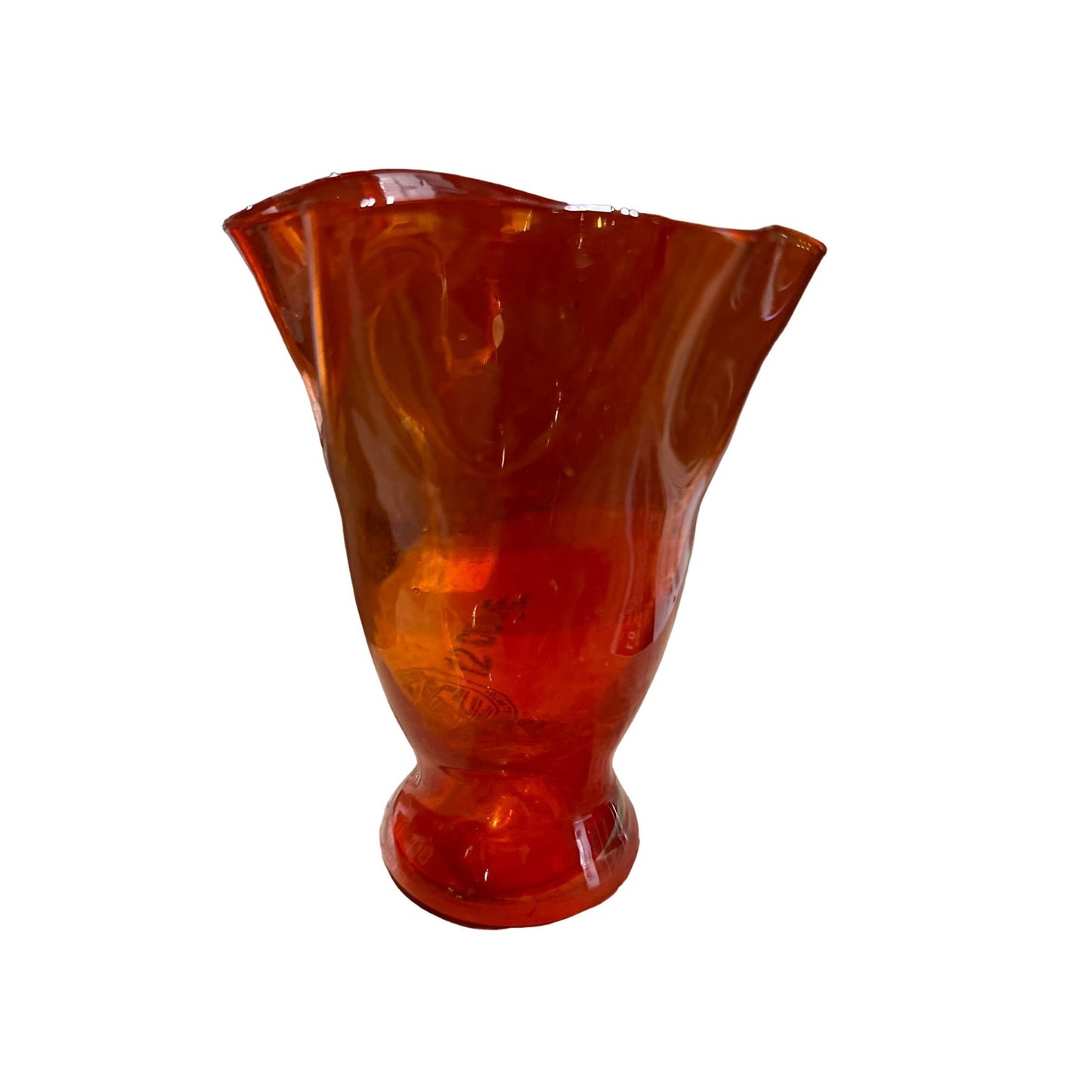 Vintage Paneled Ruby Red Amberina Scalloped Ruffled Top Glass Vase