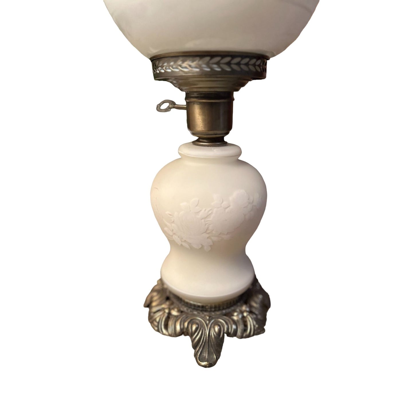 Vintage Double Globe Milk Glass Gone with the Wind Footed Table Lamp Light