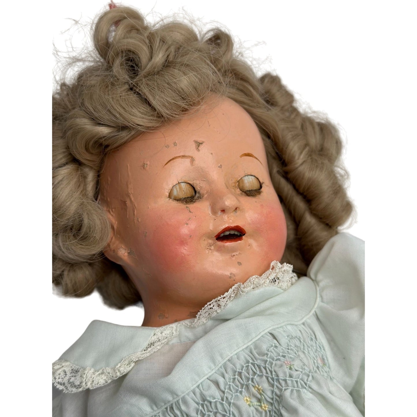 Antique Curly Hair Open/Shut Eyes Nightgown Porcelain Doll 19"