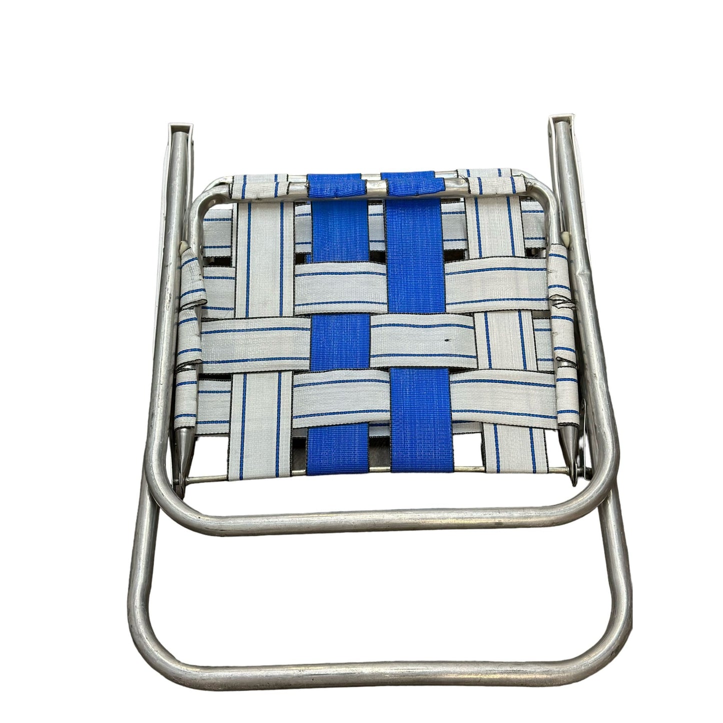 Vintage Retro Webbed Aluminum Frame Folding Lawn Patio Chair Blue White