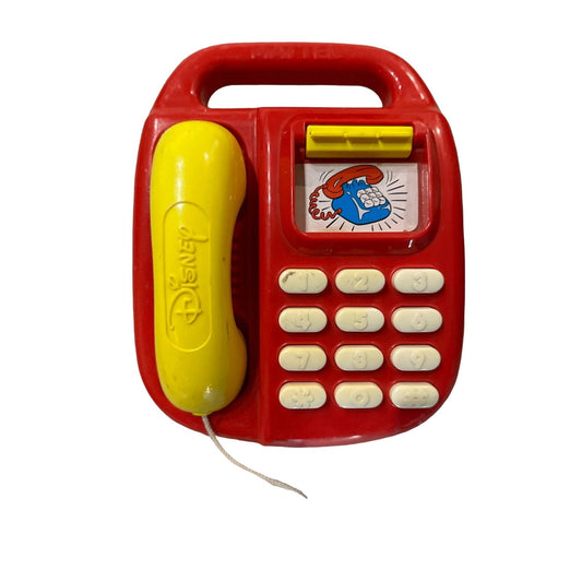 Vintage Disney Mickey Call Back Phone Disney 1991 Telephone Toy Red Yellow