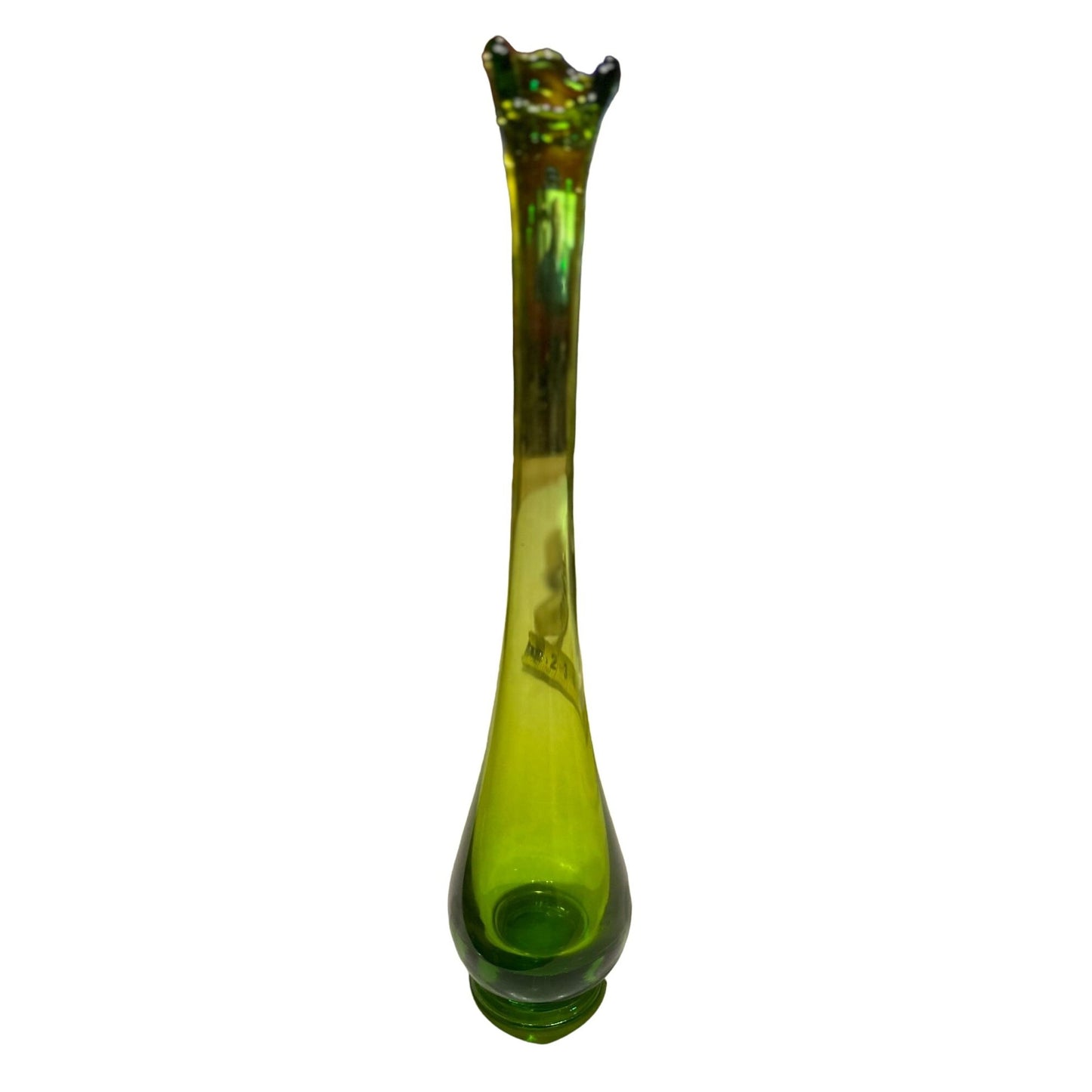 Vintage Hand Blown Art Glass Swung Footed Emerald Green Tall Vase 11"T x 2" W