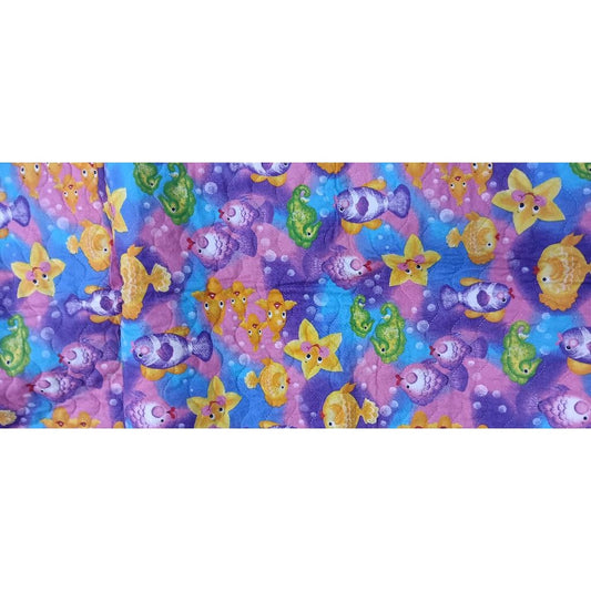 Homemade Donna Dewberry Colorful Fish-Themed Kids Quilted Blanket 42x34