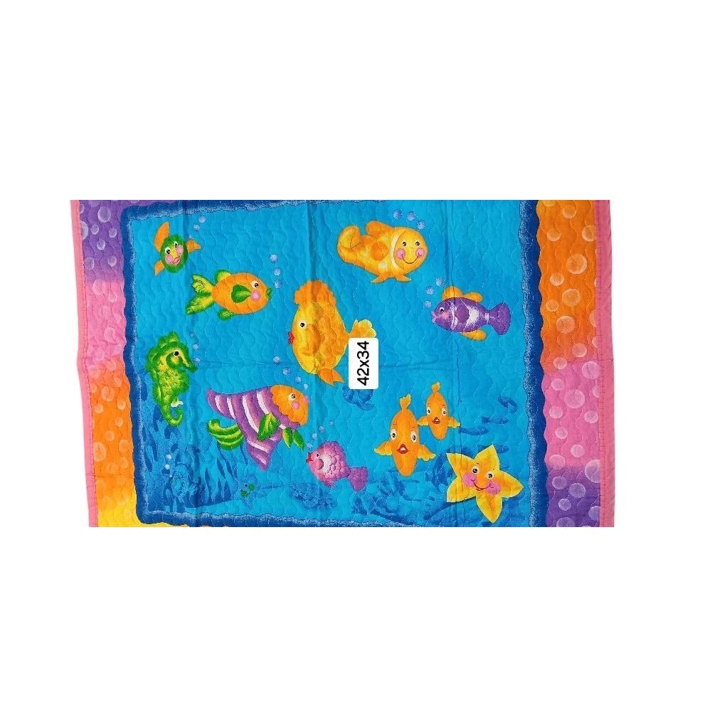 Homemade Donna Dewberry Colorful Fish-Themed Kids Quilted Blanket 42x34