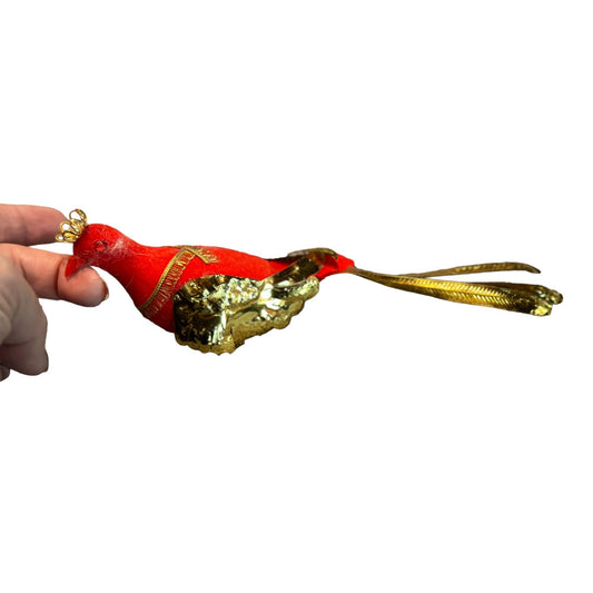 Vintage Clip-On Bird Ornaments Red & Gold Accent Made in Japan Holiday Decor