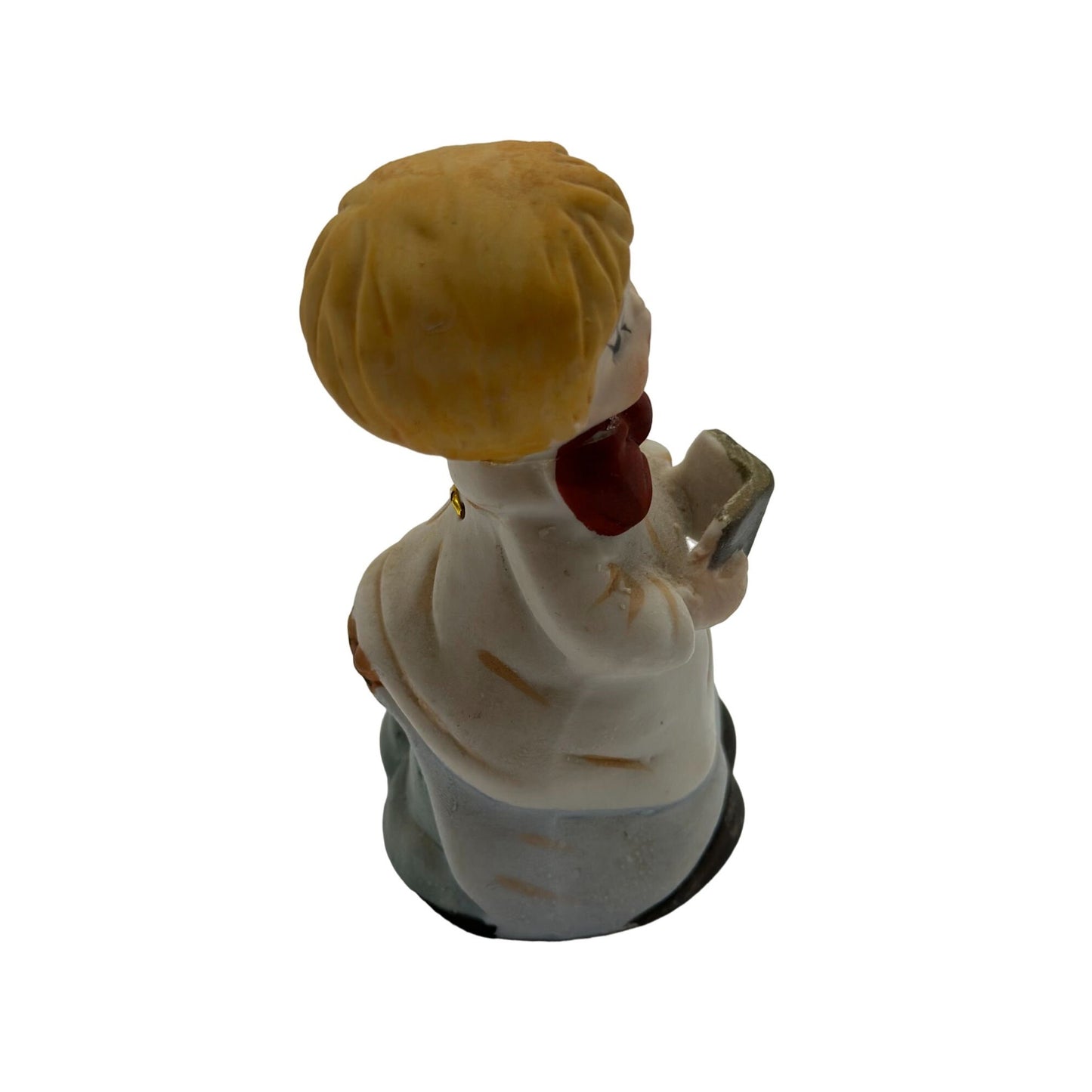 Vintage 1978 Jasco Christmas Caroler Boy w/ Slingshot Bisque Porcelain Bell