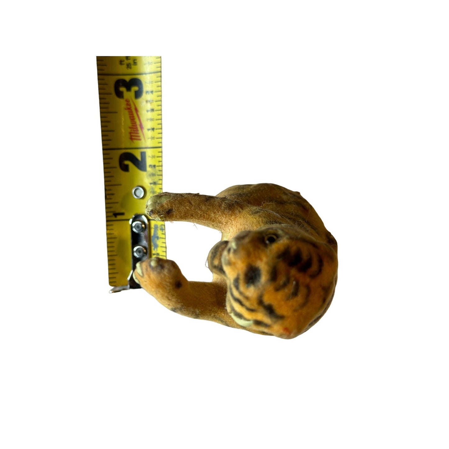 Vintage Flocked Sitting Tiger Figurine Rare Collectible 1.5" x 4" Tall