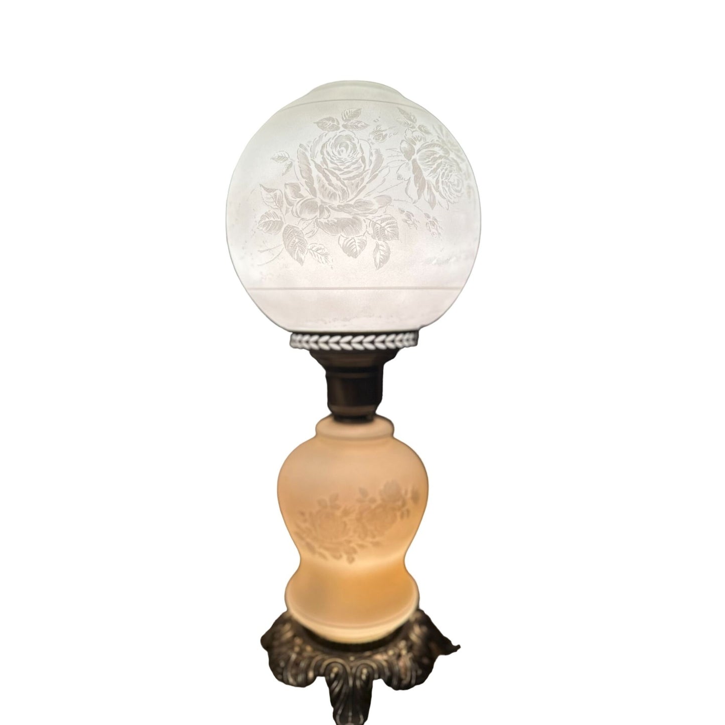 Vintage Double Globe Milk Glass Gone with the Wind Footed Table Lamp Light