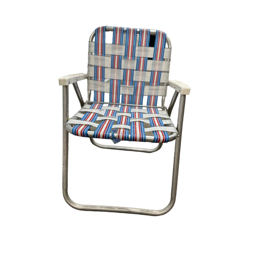 Vintage Webbed Aluminum Frame Folding Lawn Patio Chair Red White & Blue