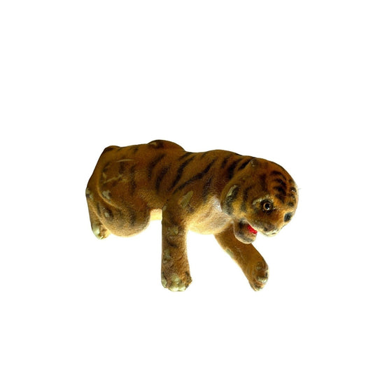 Vintage Flocked Tiger Figurine Rare Classic Collectible Timeless Charm 3" x 1.5"