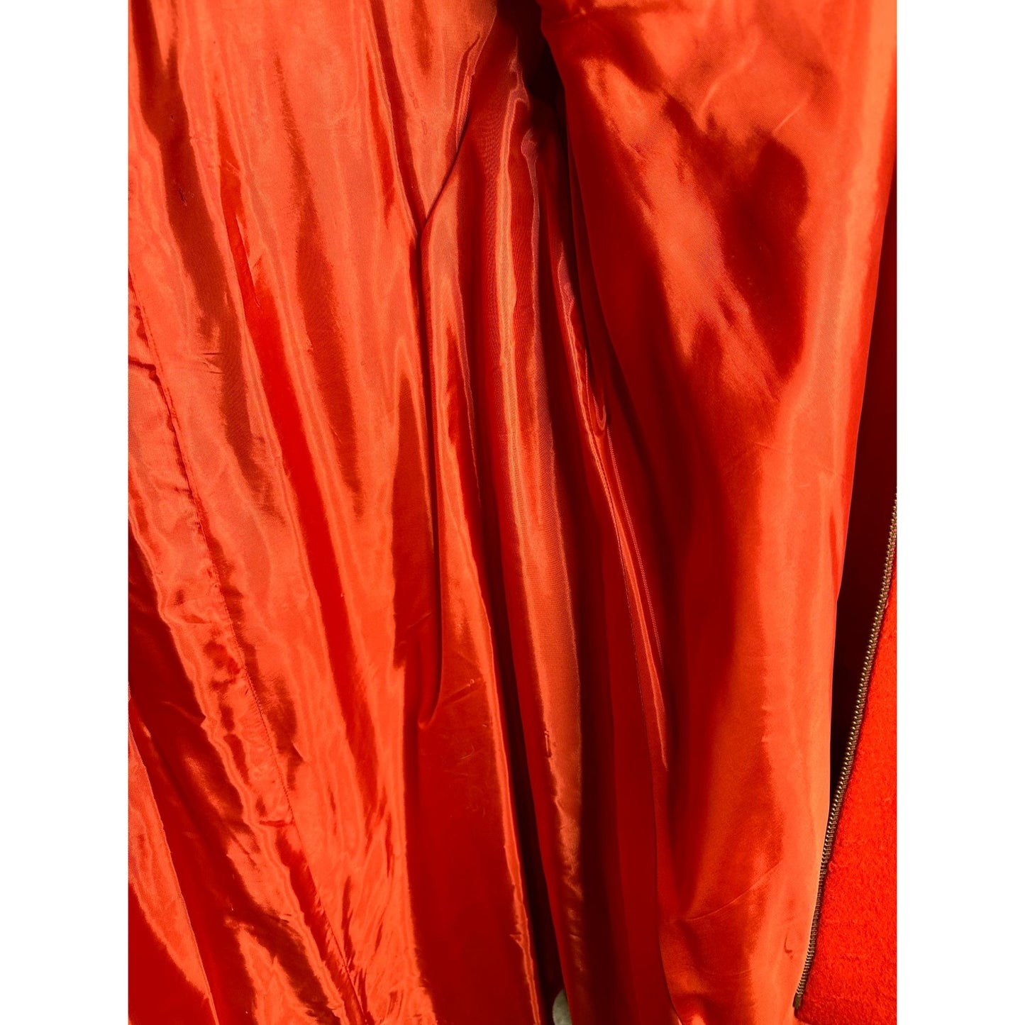 Vintage Lilli Ann Red Orange Wool A-Line Coat With Full-Length Zipper & Ring Pull